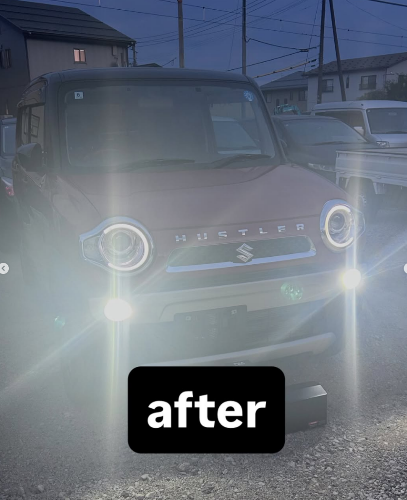 LED交換後、明るくなったハスラーのフォグランプ