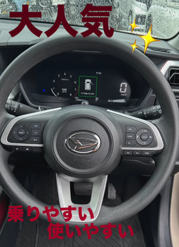 ダイハツ ロッキーのステアリングホイールとメーターパネル、運転席からの視界