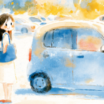 夏休み明け、駐車場で愛車の横に立つ上越の学生さん